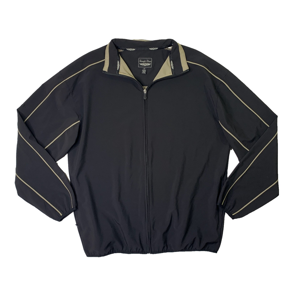 Vintage Straight Down Jacket Mens XL Black Full Zip Track Windbreaker Stretch